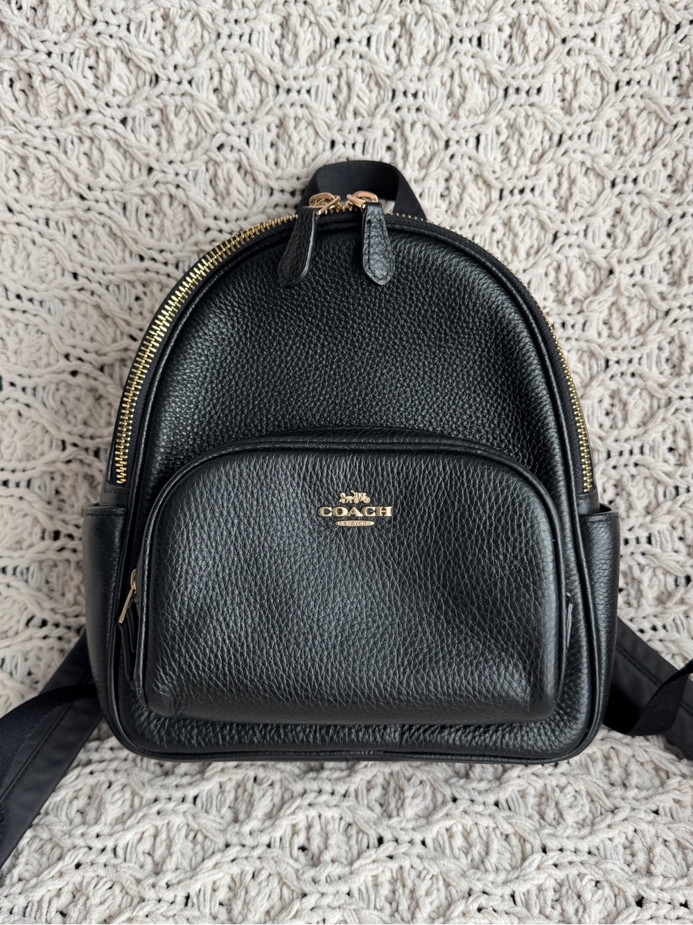 Coach Black Pebbled Leather Mini Backpack Gold Hardware
